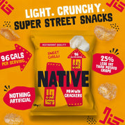 Native Snacks Sweet Chilli Flavour Prawn Crackers, 6 x 60g Bags - Light & Crunchy - Low Calorie & Low Fat Crisps - Vegan Multipack - Ideal for Dipping & Sharing - UK Made Snacks